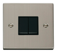 Click Deco VPSS012BK Victorian 10AX 2-Gang 2-Way Plate Switch - Stainless Steel (Black)