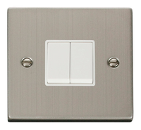 Click Deco VPSS012WH Victorian 10AX 2-Gang 2-Way Plate Switch - Stainless Steel (White)