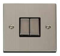 Click Deco VPSS412BK Victorian 10AX Ingot 2-Gang 2-Way Plate Switch - Stainless Steel (Black)