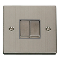Click Deco VPSS412GY Victorian 10AX Ingot 2-Gang 2-Way Plate Switch - Stainless Steel (Grey)