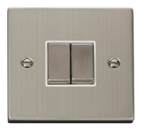 Click Deco VPSS412WH Victorian 10AX Ingot 2-Gang 2-Way Plate Switch - Stainless Steel (White)