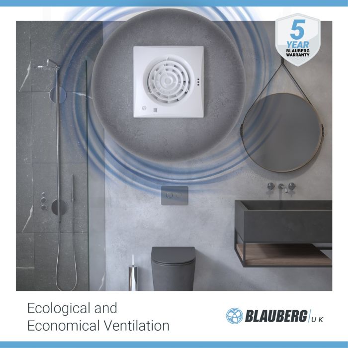 Blauberg CALM-150-S Low Noise Energy Efficient Bathroom Extractor Fan with Pull Cord White - 6" 150mm - westbasedirect.com