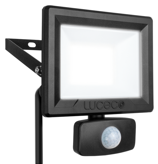 Luceco 10W 800lm 4000K IP65 ECO Slimline PIR Floodlight Black - westbasedirect.com