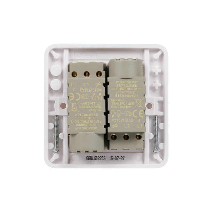 Schneider Electric GGBL6022CS Lisse White Moulded 2G 2-Way 250W/VA Mains & Low Voltage Dimmer Switch - westbasedirect.com