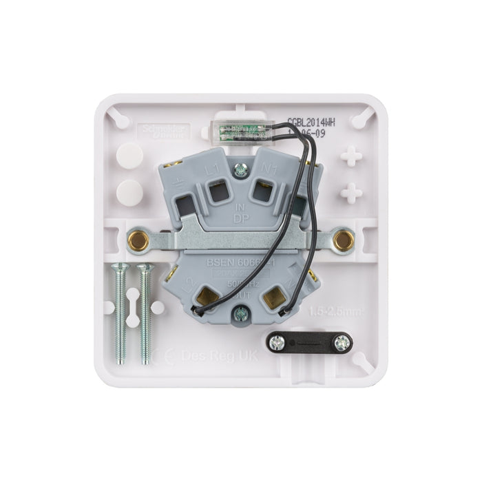 Schneider Electric GGBL2014WH Lisse White Moulded 20AX DP Switch with LED Indicator, Flex Outlet & Printed 'Water Heater' - westbasedirect.com