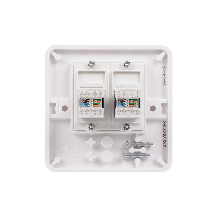 Schneider Electric GGBL7072C6S Lisse White Moulded Twin RJ45 CAT6 Data Socket (Display Packaged) - westbasedirect.com