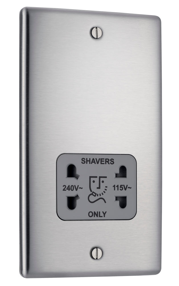 NBS20G Nexus Metal Dual Voltage Shaver Socket Insert Brushed Steel