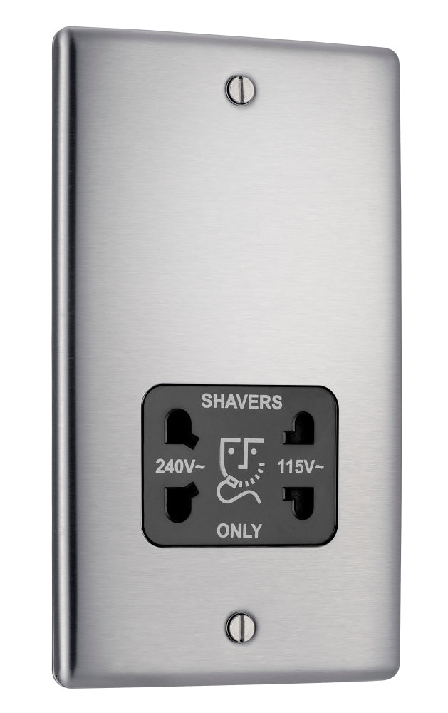 NBS20B Nexus Metal Dual Voltage Shaver Socket Black Brushed Steel