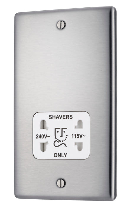 BG NBS20W Nexus Metal Dual Voltage Shaver Socket - White Insert - Brushed Steel - westbasedirect.com