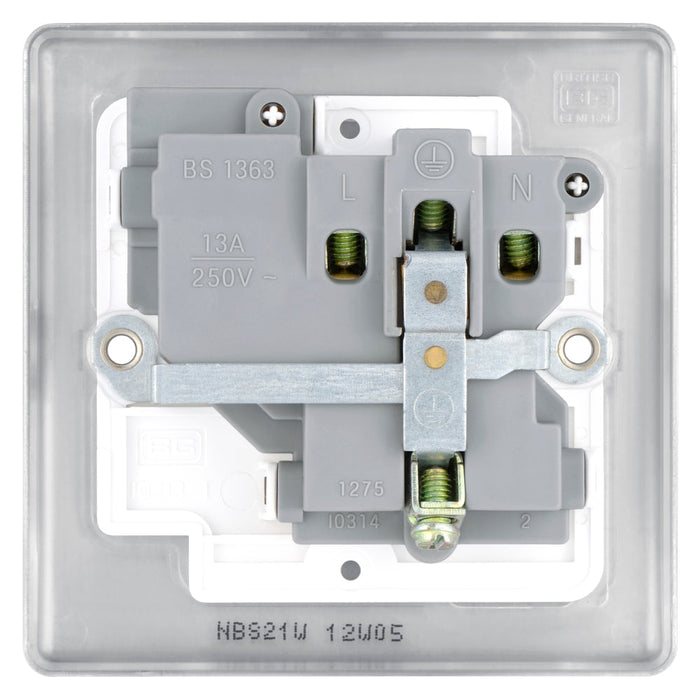 BG NBS21W Nexus Metal Single Socket 13A - White Insert - Brushed Steel (5 Pack) - westbasedirect.com